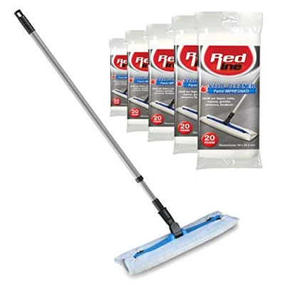 Imagen de IPPA Set para la Limpieza de Suelos. Base (39,5 cm x 11 cm), Mango Extensible 130 y 100 paños electrostáticos impregnados (45 22 cm). Compatible con los Sistemas Swiffer.