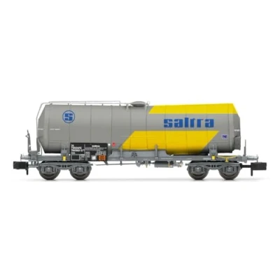 Imagen de ARNOLD RENFE, Vagón cisterna aislado de 4 ejes SALTRA para transporte ácido cianhídrico, gris y amarillo distintivos, periodo IV