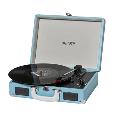 Imagen de Tocadiscos Denver VPL 120 Blue, Reproducción a 3 Velocidades, Diseño Maleta, 2 Altavoces Estéreo, Función Grabación, Incluye Autostop, Color Azul
