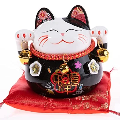 Imagen de lachineuse Gato Maneki Neko Hucha de japonés Figura Regalo Japón Objeto Kawaii Deco Lucky Cat Porcelana Chino Asia Decoración Suerte, Fortuna, Prosperidad
