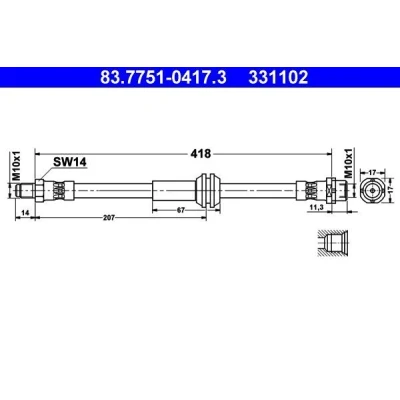 Imagen de ATE 83.7751 0417.3 Latiguillos de Freno 418 M10x1 MINI: Hatchback, Cabrio