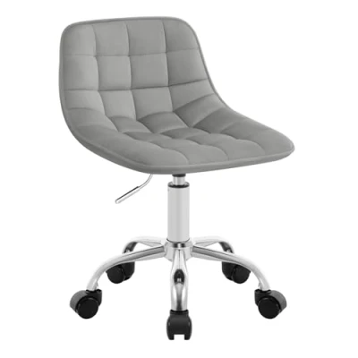 Imagen de WOLTU Silla de Oficina, Taburete Tocador Giratorio, Ergonómica Escritorio con Respaldo, Bajo Asiento Ajustable Altura, Tapizado en Terciopelo, Gris Claro, BS153hgr