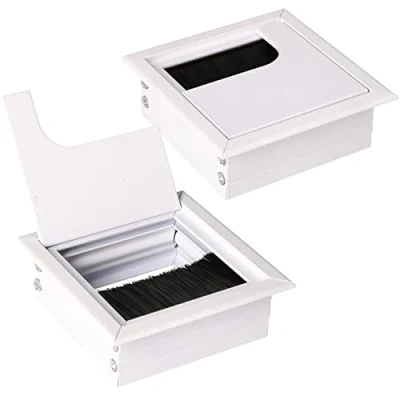 Imagen de KOTARBAU® 2 x Pasacables de aluminio 80 mm, para muebles, Blanco, rectangular mesa, escritorio, Organizador cables, Boquilla cables con tapa, uds