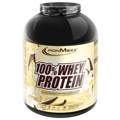 Imagen de IronMaxx 100% proteína de suero en polvo Vainilla Francesa bolsa 2,35kg a base leche reducida azúcar, soluble agua muchos sabores diferentes