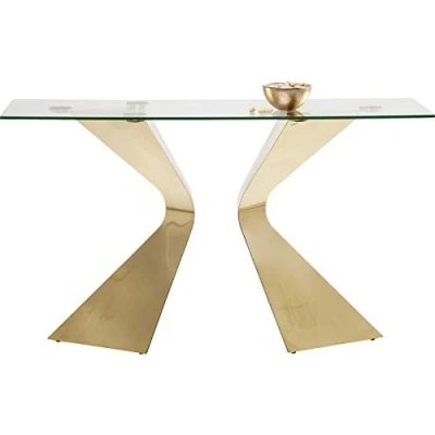 Imagen de Kare Design Consola Gloria, Mesa de consola, Estructura escultórica, Superficie cristal, dorado, 82x140x45cm