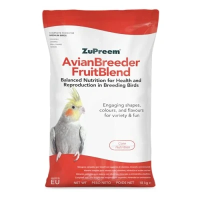 Imagen de Zupreem Multifrutas Breeder Alimento para Aves de Tamaño Mediano Pienso Pájaros Indicado la Cría Agapornis, Cacatúas NINFA, Cotorras Pequeñas y Argentinas 18 kg