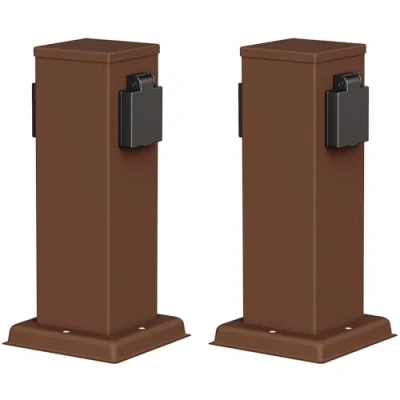 Imagen de ledscom.de 2 Tomas de jardín Columna Polly para Exteriores, IP44, vías, Acero Inoxidable, marrón, Cuadrada, 27 cm