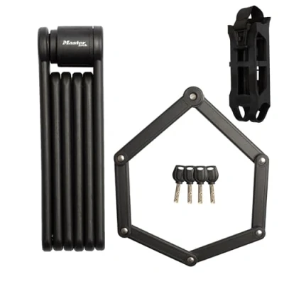 Imagen de Master Lock Candado plegable para bicicleta, barras en acero endurecido, 4 llaves, portador y soporte de montaje incluidos, 84 cm