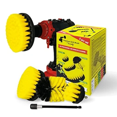 Imagen de Kornely™ Cepillo de Taladro, Medio Suave, Amarillo, 5 Piezas. Juego no Raya Las Superficies. Adecuado para Azulejos, lechada, bañera, Ducha, Fibra Vidrio, Limpieza Porcelana