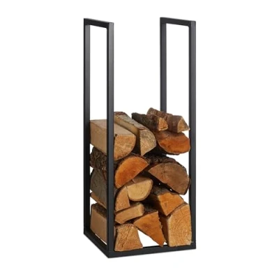 Imagen de Relaxdays Leñero para Chimenea y Estufa, Metal, 75x30x30 cm, Estante de Leña Interior, Apilar Troncos, Negro, Hierro
