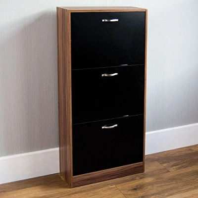 Imagen de Vida Designs Zapatero con 3 cajones, Organizador de Zapatos, Mueble Madera para Pasillo, Color, Nogal y Negro, 118 x 60 24 cm