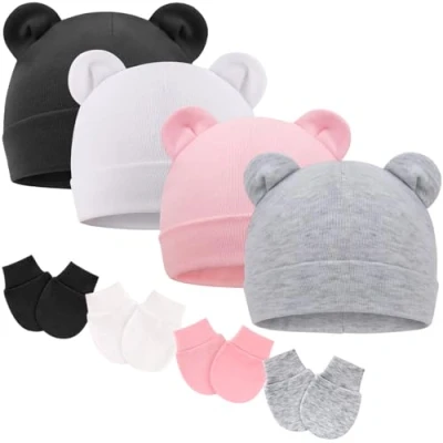 Imagen de DRESHOW Bebé Gorro y Guantes para Recién Nacido Beanie Sombrero Bebés Niños Gorros