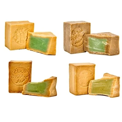Imagen de Carenesse® Paquete de jabones Alepo Ganador la prueba 4 x 200 g, probados Lugar 1,2,3 y 6, Aceite laurel 5% 15% 20% 40%, hecho a mano, jabón natural, vegano, receta tradicional
