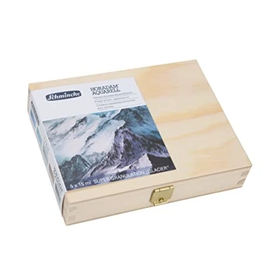 Imagen de Schmincke HORADAM® AQUARELL, Super Granulation Set Glaciar, 5 tubos de 15 ml, 74 840 097, caja madera, tonos muy granulados, acuarelas finas supergranuladas.