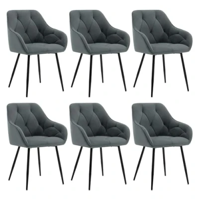 Imagen de WOLTU 6X Sillas de Comedor Cocina con Respaldo y Apoyobrazos Salon Moderno Patas Metálicas para Dormitorio Oficina, Terciopelo, Gris Oscuro, EZS02dgr 6