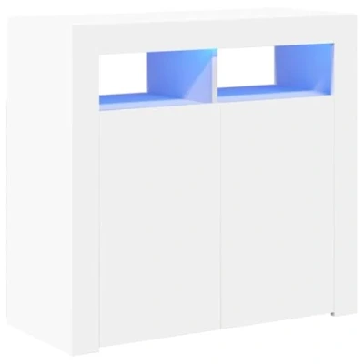 Imagen de vidaXL Aparador con Luces LED Entrada Acento Pasillo Vestíbulo Recibidor Auxiliar Decoración Hogar Casa Escritorio Mueble Blanco 80x35x75 cm