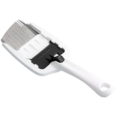 Imagen de Fackelmann Cortador de Queso, Loncheador Ajustable con Cuchilla Afilada en Acero Inoxidable, Válido para Queso Fresco, Curado y Semicurado, Color Blanco Negro, 24 x 8.6 cm, 1 Unidad