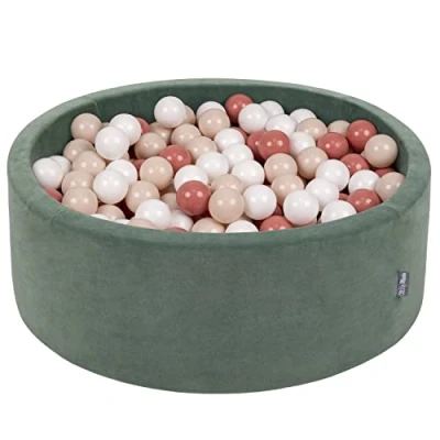 Imagen de KiddyMoon Terciopelo Piscina De Bolas 90X30cm/300 para Ninos Hecha En La UE, Verde del Bosque:Beigepas/Almón/Blanco