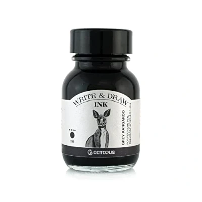 Imagen de Octopus Write and Draw Ink 289 Grey Kangaroo tinta impermeable para escribir y dibujar, de caligrafía, dibujo resistente a la luz, gris 50 ml