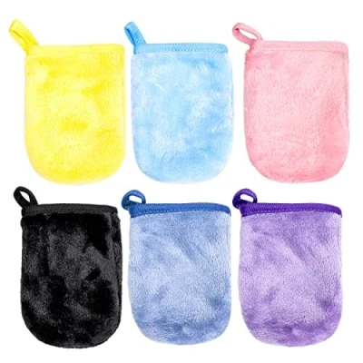 Imagen de PFLYPF guantes desmaquillantes de franela, fundas para dedos limpiadores, toallas reutilizables, ducha con hebillas, lavado suave (9 x 13 cm)