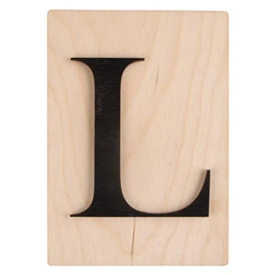 Imagen de Rayher Letra de madera L en 3D, negro, 10,5x14,8 cm, sobre cuadro madera, 63103576
