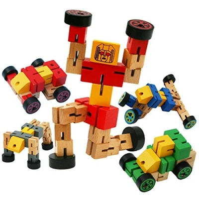 Imagen de TOWO Robot Transformación Rojo de Madera diferentes Figuras en figura Animales, automóviles y Deportivas Construcción juegetes para niños