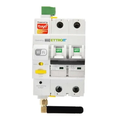 Imagen de ZOREI Interruptor magnetotérmico inteligente WiFi, 2P 230 V 30 mA 6000 A, rearme automático, aplicación TUYA, ocupa 3 módulos DIN, antena WiFi incluida (2P 16 A 6 kA)