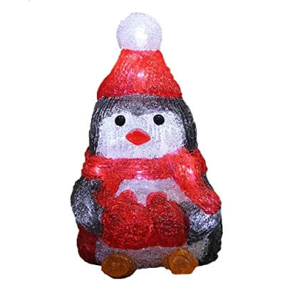 Imagen de Deuba Pingüino Acrílico LED 18x15x11cm Adorno Figura Decoración Iluminada Navideña Inalámbrica
