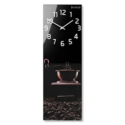 Imagen de FLEXISTYLE Reloj de pared rectangular cocina, 20 x 60 cm, cristal, con impresión directa moderno, alargado, sin ruido tictac, molinillo café