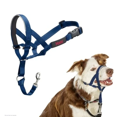 Imagen de Collar Ronzal HALTI para Evitar Que tu Perro Tire de la Correa, Ajustable con Banda Nariz Acolchada. Adiestramiento canino antitirones Perros medianos (Talla 2, Azul Cobalto)
