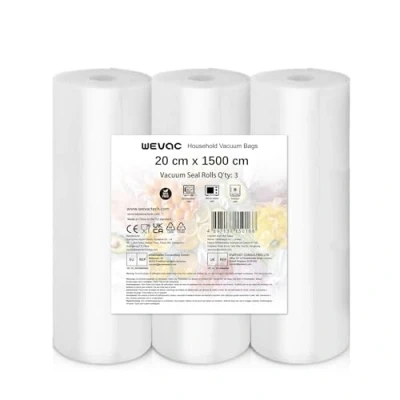 Imagen de Wevac bolsas para envasar al vacio alimentos, 200 15x25cm Gofradas envasadora domestica, preparación de comidas y cocina sous vide, BPA Free