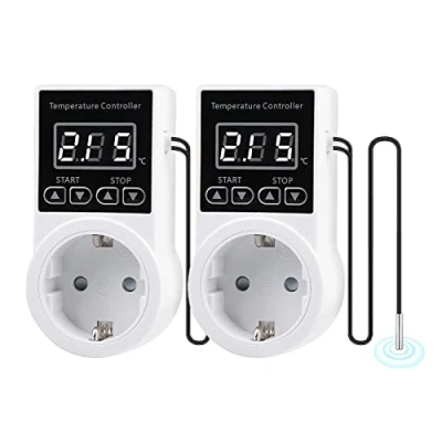 Imagen de 2pcs Digital Termostato Enchufe Controlador de Temperatura con Sonda Calentador Termostato, Regulador Pantalla LCD, para Reptiles, Incubadora, Invernadero ,Acuicultura