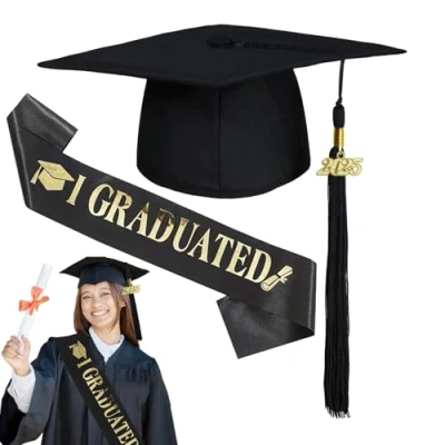 Imagen de Coffee Life Plus®Graduacion Birrete,Banda y Birrete de Graduación Faja,Ajustable Sombrero con Borla,Gorro Graduacion Adulto Unisex,Sombrero para Celebrar (A)