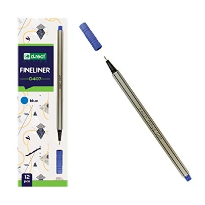 Imagen de D.RECT D407 Fineliner Rotulador de punta fina adecuado para el uso diario, escritura y material escolar, muy fino, ancho línea aprox. 0,4 mm, 12 unidades, color azul