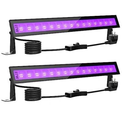 Imagen de Onforu 27 W Luz LED UV Lámpara de Negra (2 Pack), IP66 Impermeable Barra Ultravioleta Iluminación Escenario con Interruptor, Cable Alimentación 1.5 M para Bar Discoteca DJ Navidad Fiesta