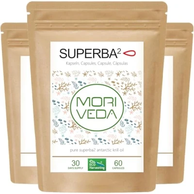 Imagen de Superba Premium aceite de Krill cápsulas Blandas con revolucionario omega 3 astaxantina esterificada, antioxidantes y vitaminas corazón sistema inmunológico memoria 180 MoriVeda
