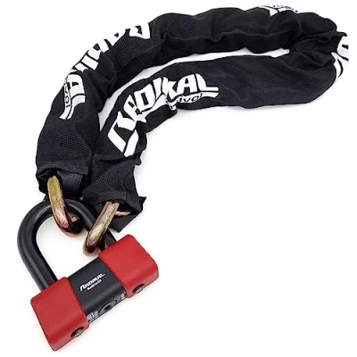 Imagen de RADIKAL RK48100 Cadena Antirrobo Moto Premium + Candado Disco Mini U ø13.5, 100cm Homologado Classe SRA, Robusto Antirobo Vesátil para Motocicleta, Scooter, Bici, Anclaje, Parking