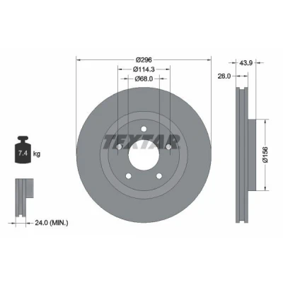 Imagen de TEXTAR PRO 92167403 Disco de freno 296 26 05/05 114,3 ventilación interna revestido sin perno sujeción rueda, buje rueda
