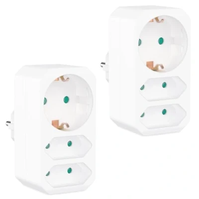 Imagen de benon Juego de 2 Enchufe múltiple Blanco Adaptador con Bloqueo Seguridad para niños Doble 3680W Toma Corriente Triple Euro y 1 Schuko