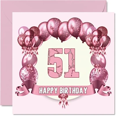 Imagen de Divertidas tarjetas de cumpleaños 51 para mujer, globos cumpleaños, tarjeta feliz papá, mamá, abuelo, niñera, abuela, tío, tía, primo, amigo, felicitación, 145 mm x