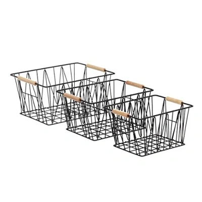 Imagen de Amazon Basics Rectangular cestas de rejilla en, 3 Unidad, Estándar, color negro