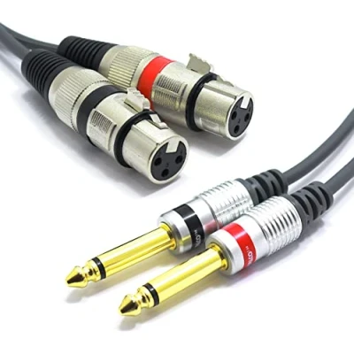 Imagen de VITALCO 2x XLR Hembra a Jack 6.3 Mono 3m Cable Audio Adaptador de 3 Pines Doble 6.35 TS conectores estéreo Divisor pin Micrófono