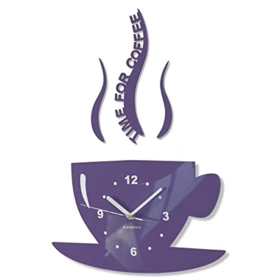 Imagen de FLEXISTYLE Reloj de Pared para café, diseño Moderno, Color Violeta