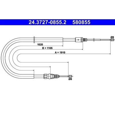 Imagen de ATE 24.3727 0855.2 Cable de Freno Mano 1910 PEUGEOT: 207 Hatchback