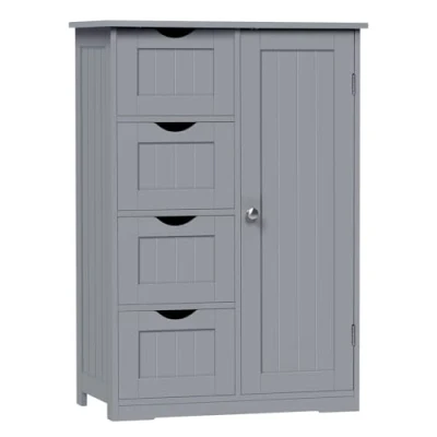 Imagen de EUGAD Mueble Baño con Cajones, Armario de Estante Ajustable, 4 Unidad Almacenamiento Baño, Salón, Habitación y Cocina, Cómoda Gris, Madera MDF, 56x30x82 cm