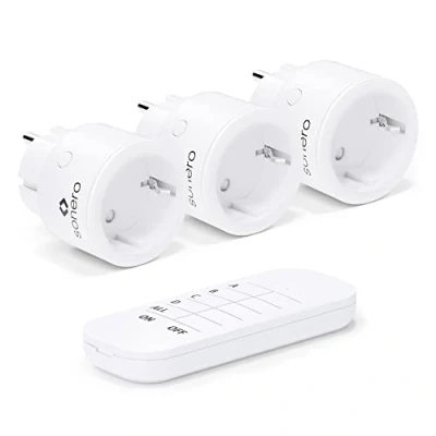 Imagen de sonero ® Juego de enchufes inalámbricos 2300 vatios 1 Control Remoto, 3 Interiores, Alcance 30 m, diseño Compacto, Blanco