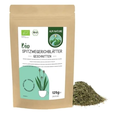 Imagen de Té de Llantén Menor Orgánica 125g Alpi Nature, Hojas Plantago Lanceolata Secas, Sueltas, Hierba Plantain Ribwort para Preparar Ribwort, Llanten Infusion y Hierbas