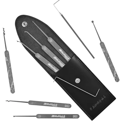 Imagen de MULTIPICK ELITE 9 Set profesional de ganzúas [9 Piezas 0,6 mm] Made in Germany Ganzua Lockpicking Kit cerrajero para abrir puertas Herramienta Accesorios cerraduras Lockpick