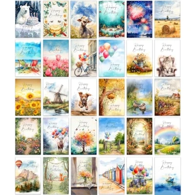 Imagen de the lazy panda card company 30 tarjetas de cumpleaños diferentes, brillantes y divertidas, con sobres (edades mixtas)