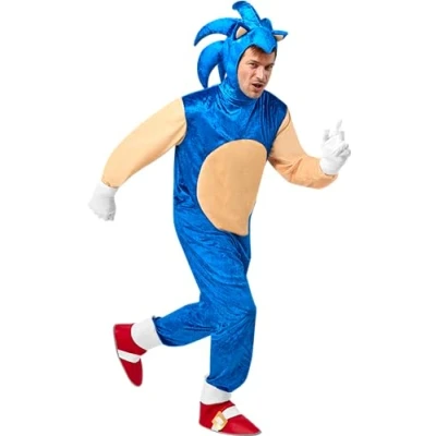 Imagen de Rubies Disfraz Sonic Deluxe para Adulto, Jumpsuit con cubrebotas y guantes, Oficial de Sega, Carnaval, Navidad, Cumpleaños, Fiestas Halloween